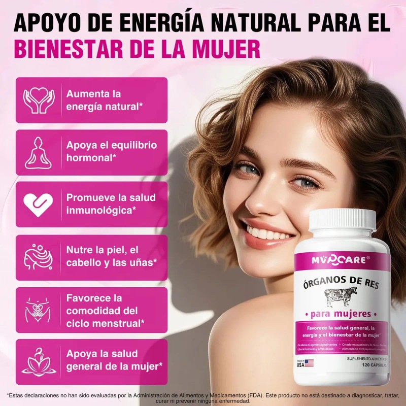 Suplemento Órganos Vacuno Mujeres 120 Cápsulas Sabor
