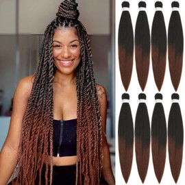 Braiding Hair Pre Stretched for Women Girls 18 Inch 8 Pack Hair Extensions Box Braids Soft Synthetic Knotless Yaki Texture Hot Water Setting Braiding Hair (18Inch, 1B/30)