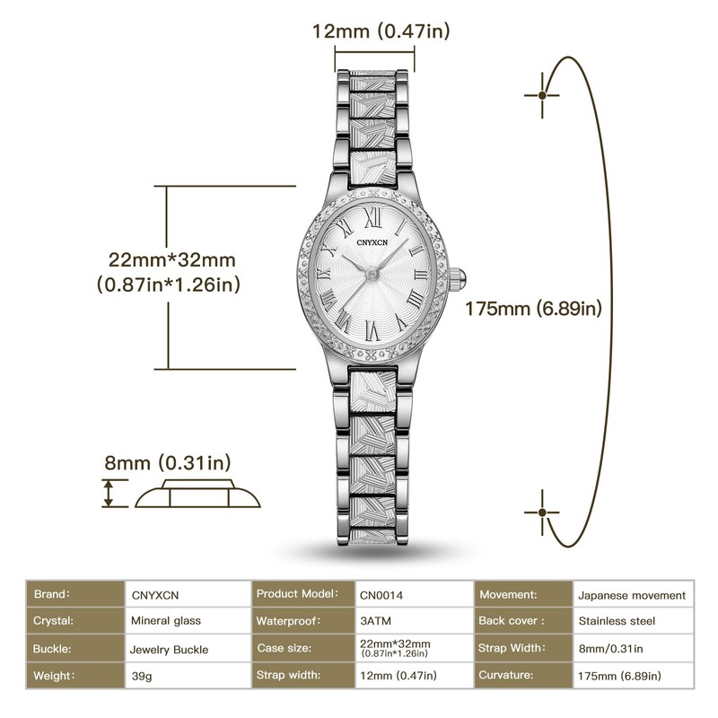 CNYXCN Vintage Watches for Women with Oval Case,Roman Numeral Dial,Silver