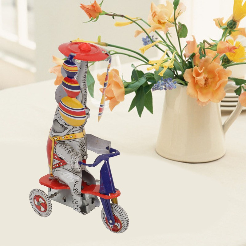 Elephant On Tricycle Tin Toy Retro Iron Handmade Elephant On