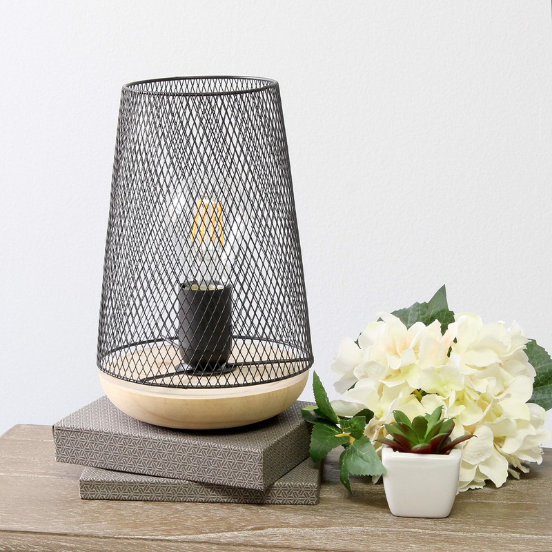 Simple Designs LT1074-BLK Wired Mesh Uplight Table Lamp, Black