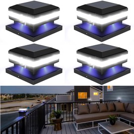 Sumaote Solar Post Lights 160LM 52 LED - 6x6 Post Cap Solar Light Outdoor Deck Fence Lights fit 4x4 5x5 6x6 Wood Posts, IP65 Waterproof for Garden Porch Patio, 6000K White Lighting, 4 Pack