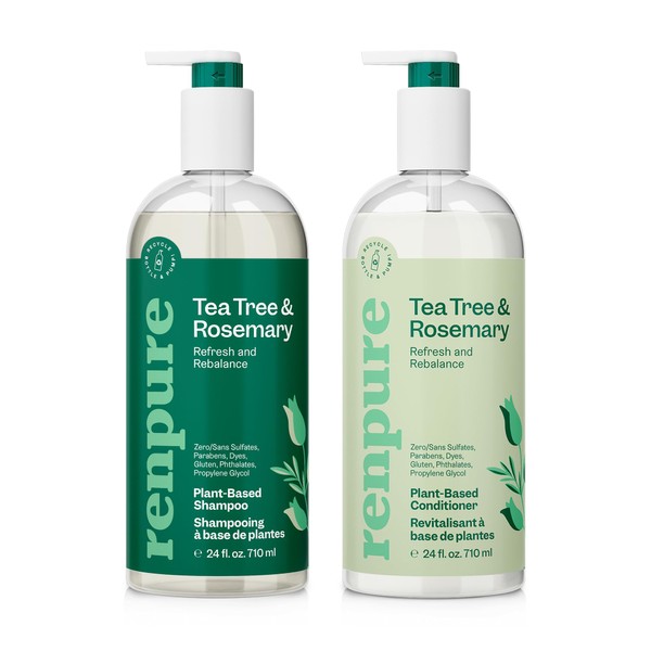Renpure Plant-Based Tea Tree and Rosemary Shampoo and Conditioner Bundle, 24oz