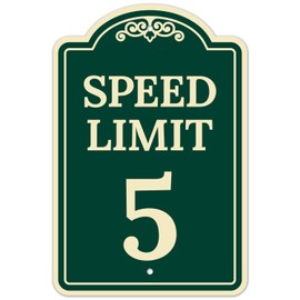 Sigo Signs Speed Limit 5 Mph Decor Green Dark, 12x18 Inches, ACM, Fade Resistant, Made in USA