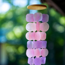 Solange & Frances Capiz Shell Wind Chimes for Outside - Elegant Outdoor Decor for Garden, Patio and Front Porch Decor for Women, Gifts for Mom or Sympathy Gift (Purple & Pink)