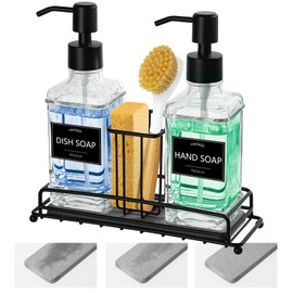 VIMERPA Dish Soap Dispenser, 10 fl oz Kitchen Soap Dispenser with Adjustable Sponge Holder, Vintage Kitchen Soap Dispenser Set, Hand and Dish Soap Dispenser Set Clear