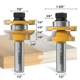 XDENGP 2PCS Round Over Style Rail and Stile Router Bits Set 1/2 Inch Shank, 3/8 Inch Cutting Depth, Up to 1 Inch Stock, Kitchen Cabinet Door Frame Shaper Cutters Raise Panel Making Router Bit Set