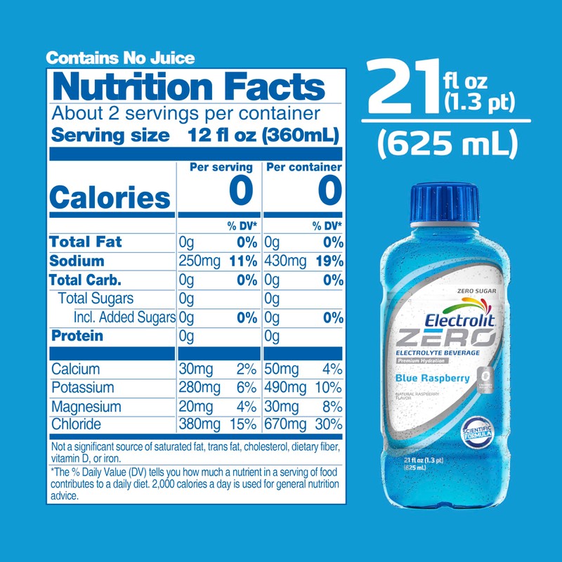 Electrolit Zero, Electrolyte Beverage, Blue Raspberry, 21 Fl Oz bottle