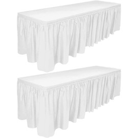 DecorRack 2 Pack Table Skirts, 29 in x 14 ft Each, Multi Pack -BPA Free- Plastic Tableskirt, Disposable, Reusable, Rectangular Tablecloth Skirt, White (2 Pack)