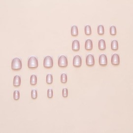 24 Uñas Postizas Cuadradas Con Punta Francesa, Uñas Postizas Con Brillo Perlado, Uñas Acrílicas Brillantes Con Cobertura Total, Uñas Postizas Con Pega