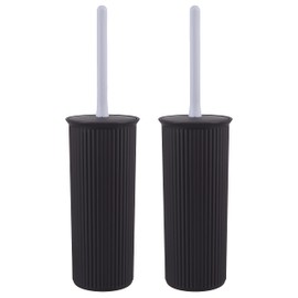 Superio Ribbed Collection - Decorative Plastic Toilet Bowl Brush and Holder Set, Brown (2 Pack) Cleaner Scrubber for Bathroom