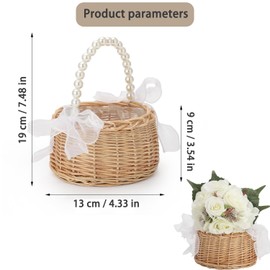 Pack of 2 Hand-Woven Flower Baskets, Flower Basket Wedding Children, Small Wicker Basket with Handle, Children, Picnic Basket with Handles and Inserts, for Wedding, Easter, Party Decoration (B)