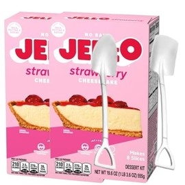 Jel-0 Dessert Kit No Baking with Crust Mix & Filling Mix 19.6 oz Box (Pack of 2) Includes Candy Freezer Mini Metal Spoons (Strawberry Cheesecake) Metal Spoons