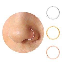 Thin Nose Rings Hoops for Women/Men,Tiny Small Rose Gold Nose Rings 22g for Nose Piercings (1pc - 22 gauge - 7mm,14K Rose Gold Filled)