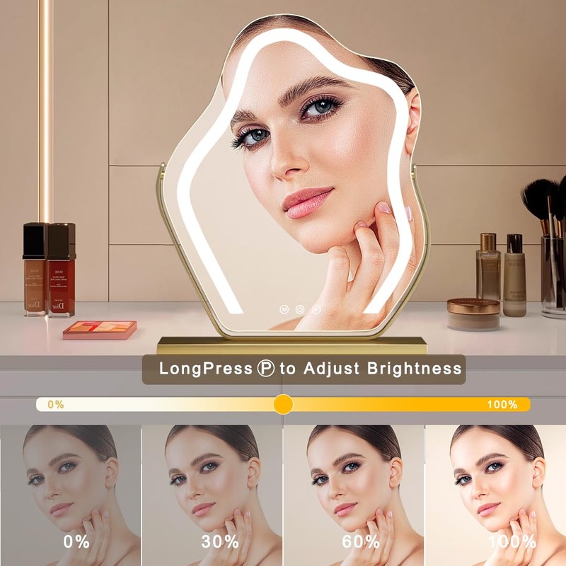 Cloud-Shaped Makeup Mirror with Lights,NO Assembly Required,Painted Gold/Black, 3 Color