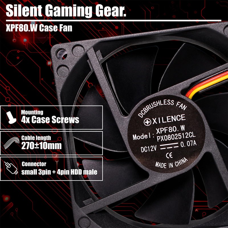 Xilence XPF80.W 80 mm Quiet Case Fan, Small 3PIN, 4PIN