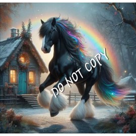 Horse POSTER SWAP CARD Black Friesisn  Rainbow #3 Christmas Fantasy