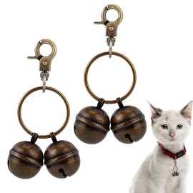 BENECREAT 2 Sets Brass Bells for Pet Collars, 3 Inch Dog Collar Charms with Lobster Clasp for Pet Tracking, Training, Decorating (Antique Bronze)