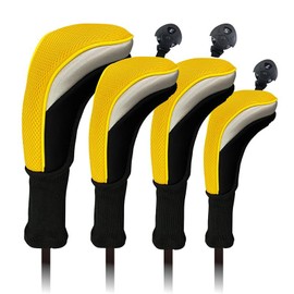 Headcover Set Driver Utility Fairway Wood DR FW UT Cover Net Set of 4 7 Colors with Rotating Counts (4 Piece Set (DR, 2 FW, UT), Yellow)