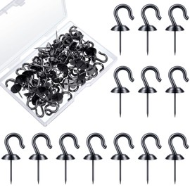 Hotop 30 Pieces Push Pin Wall Hooks Metal Thumb Tack Hangers Iron Alloy Nail Decorative Picture Hooks for 20 Lbs Home Office School Party Supply (Black)