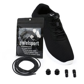 gipfelsport Elastic Laces With Quick Release, Rubber Quick Lacing System Without Tying, Lacing System For Children, Men, Women, black, 120