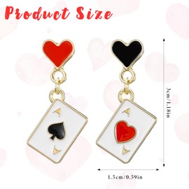 Queen of Hearts Earrings, Asymmetric Red Heart Poker Clock Dangle Earrings for Women, Trendy Costume Accessories Jewelry (White, Red, Black)