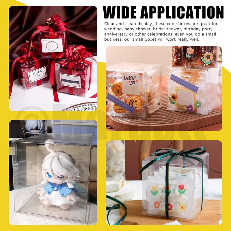 Mardatt 30Pcs 2.8x2.8x2.8in Clear Favor Boxes with Ribbons Scissor, Plastic