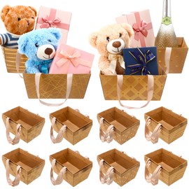 Pinkunn 48 Pcs Basket for Gifts Empty DIY Bulk Gift Baskets with Handles Market Trays with Handles Market Trays 4 Designs for Packages Wrapping Wedding Party Christmas Thanksgiving(Minimalist)