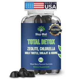 Total Detox, Heavy Metal Detox for Adults- Zeolite, Chlorella, Milk Thistle, Shilajit & Iodine, Toxin Cleanse, Pineal Decalcification, Fluoride Cleanse, Heavy Metal Cleanse, 60 Mixed Berry Gummies