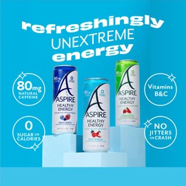 Aspire Fan's Choice Healthy Energy Drink 18 Pack Variety Pack - Zero Sugar - Low Caffeine, Keto Friendly - Refreshing Sparkling Boost
