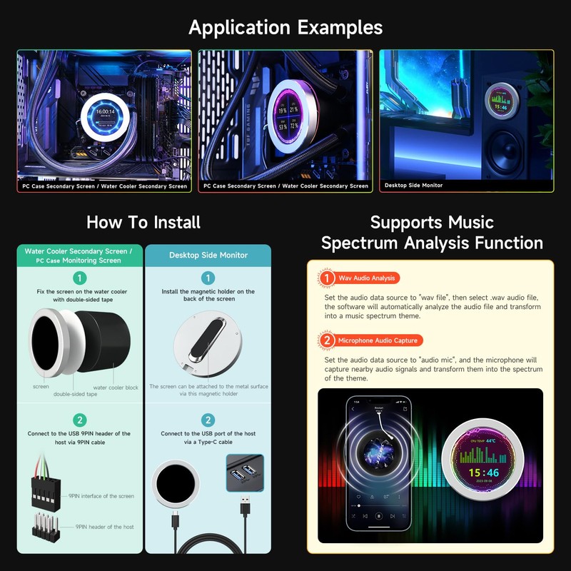 Waveshare 2.8" CPU/GPU Cooler Round LCD Display, AIO Computer Temp