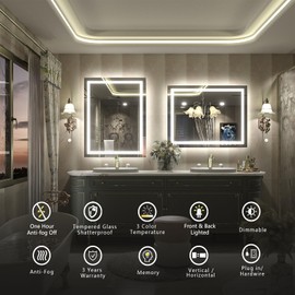 CHARMOR 24x36 LED Bathroom Mirror with Backlit and Front Lights, Lighted Bathroom Vanity Mirror for Wall, Anti-Fog, Memory, Shatter-Proof, ETL Listed (Horizontal/Vertical)