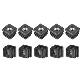 sourcing map 16Pcs Plastic Threaded Tube Inserts with M8 Thread, for 0.98"x0.98" OD Square Tube, Adjustable Square Black Plastic Plug Caster Insert Chair End Caps Furniture Leg Plug