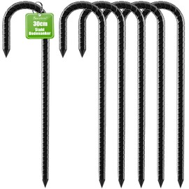 Sensylectra Ground Anchor Pegs 30 cm, Galvanised Steel Ground Anchor, Trampoline, Sturdy Tent Pegs, Ground Pegs, Camping Tent Pegs for Tents, Camping, Fence (J Black, 14)