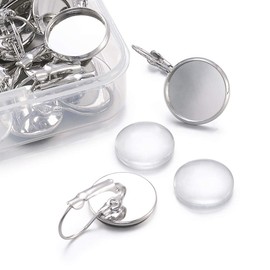 Fashewelry 10Pcs 20mm Lever Back Blank Bezel Earring Base French Hook Cabochon Earring Settings with 10Pcs Transparent Clear Dome Glass Cabochons for Jewelry Making