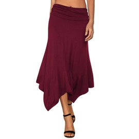 DJT Women's Vintage Elastic Waist Gypsy Irregular Jersey Long Skirt Red Large