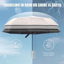 Ring Buckle Umbrella,Compact Folding Travel Umbrella for Rain & Sun, Automatic Open Close,10 Ribs, Portable Umbrella for Men and Women (Beige, 23")