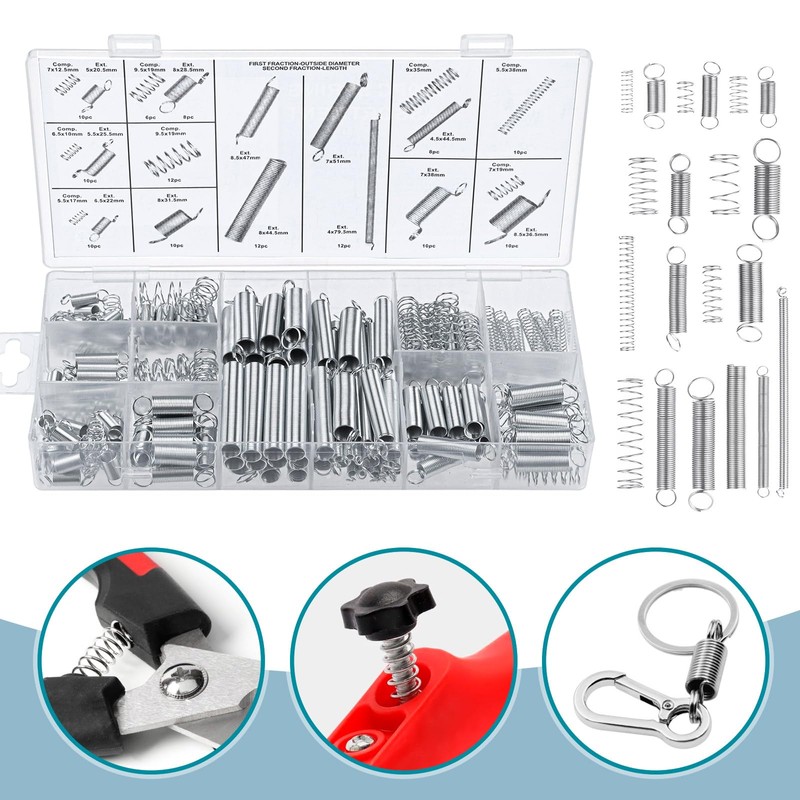 200 Piece Spring Assortment Set Kit - Various Tension Springs,