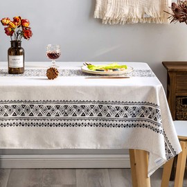 GLORY SEASON Modern and Minimalist Tablecloth Linen Fabric Farmhouse Decoration 52x70 Rectangle Bohemian Printed Pattern Non-Fade Washable Stylish Oblong Table Cover for Kitchen Dining Tabletop