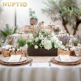 NUPTIO Wooden Centrepieces Flower Box: 2 Pcs 30cm Rectangular Table Centrepiece Wood Vase Rustic Brown Long Boxes for Wedding Party Christmas Decorations