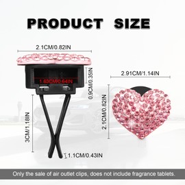 2Pcs Car Air Vent Clip, Bling Crystal Heart Charms Car Air Vent Clips, Car Air Conditioning Outlet Clip Decorative, Car Interior Decoration Accessories Universal for Women and Man (Pink)