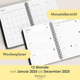Milula Studios Terminplaner 2025 - Kalender 2025 A4 - Wochenplaner 2025 für mehr Organisation - Terminkalender 2025 mit Feiertagen - Minimalistischer Planer 2025 - Wochenkalender 2025 - Taschenkalender 2025 A4