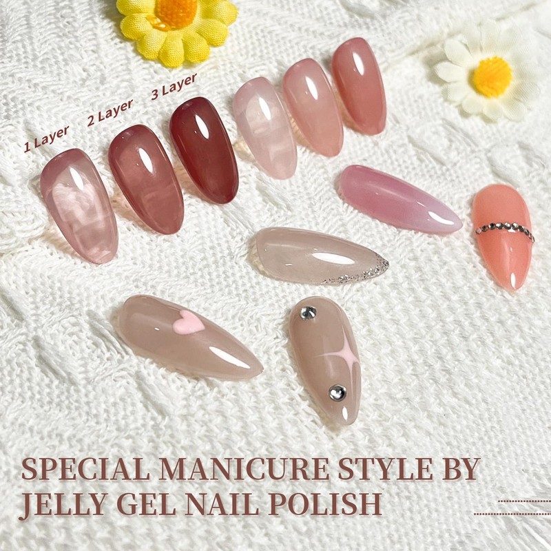 JODSONE 23PCS Gel Nail Polish Set 20 translucent Jelly Color
