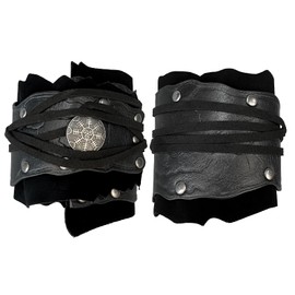 HiiFeuer Suede Arm Wraps, Renaissance Artificial Fur Bracers,Viking Wrist Band Archery Arm Guards Knight Gauntlets (Black B)