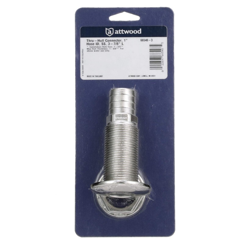 Attwood Stainless Steel Barbed Standard Length Straight Thru-Hull, 5/8-Inch