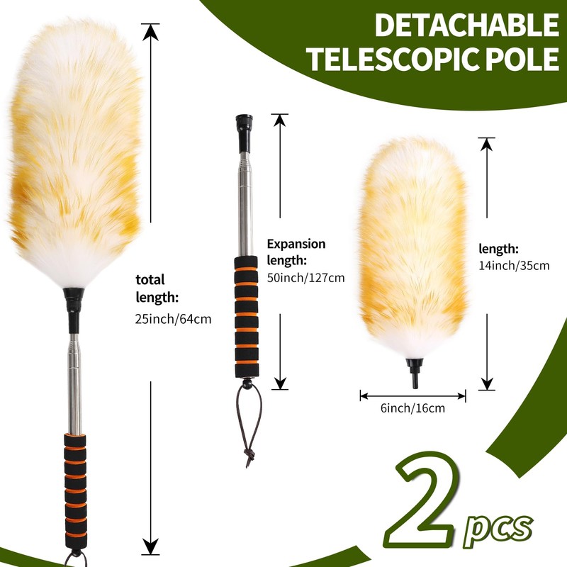 Mehellofeather Retractable Lambswool Duster 25-64 Inch Removable Telescopic Handle Wool