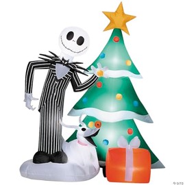 6' Gemmy Airblown Inflatable Jack Skellington and Zero Decorating Christmas Tree Yard Decoration 882684