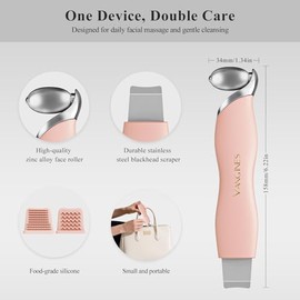 Raspador de puntos negros y rodillo de hielo 2 en 1, herramienta de espátula facial para eliminar puntos negros y limpieza de poros, rodillo de enfriamiento para hombres y mujeres (rosa