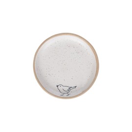 Transpac Decorative 3 Inch Ceramic Jewelry Small Items Keeper Trinket Tray Dish Specked White and Brown Drawn Bird