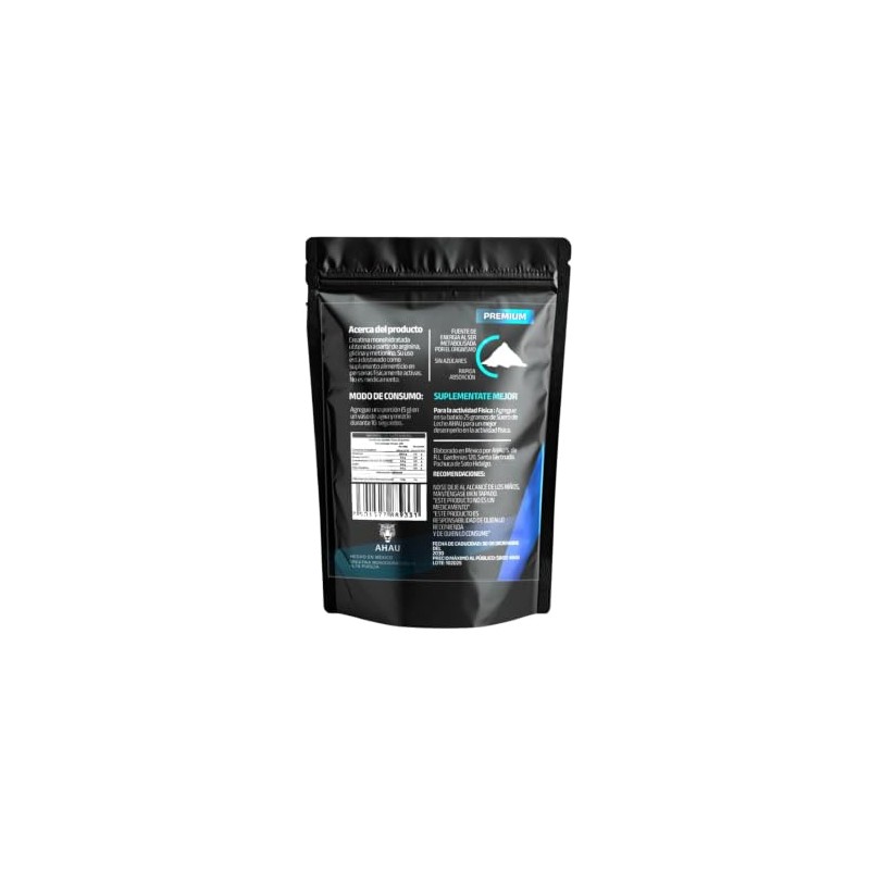 Creatina Monohidratada Premium Ahau en polvo 500g-100 porciones de 5g,